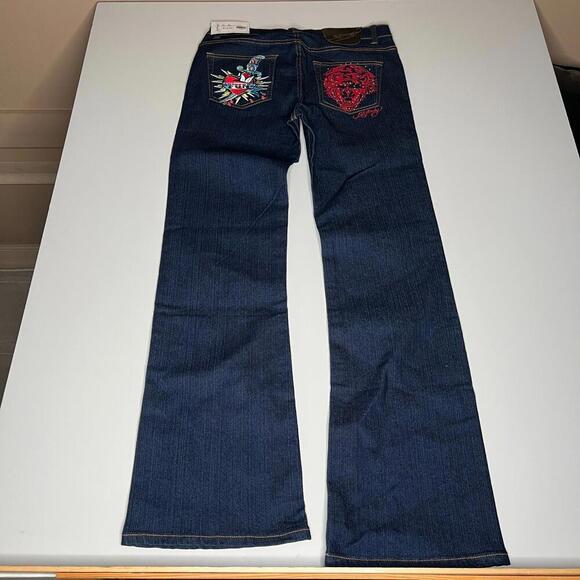 NWT Ed Hardy Women’s Jeans Size (W32 L33) Dark Wash Embroidered Tattoo Graphic - Picture 5 of 13